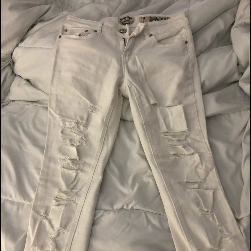 White Ripped Jeans-  Ankle Length